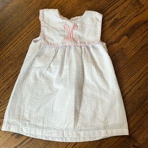 Monogrammed “M” White Seersucker Dress